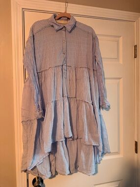 Free people Blue Striped Tiered Button-Up Tunic Dress